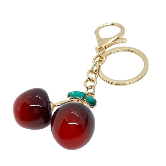 3/$30 NEW RED CHERRY KEYCHAIN GOLD TONE BAG CHARM FRUIT ACCESSORY CUTE GIFT NWT - Picture 4 of 10